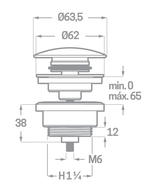 Válvula ciega para lavabo de madera Tapón Ø 63,5 mm CLICK‑CLACK Tres - Ref.